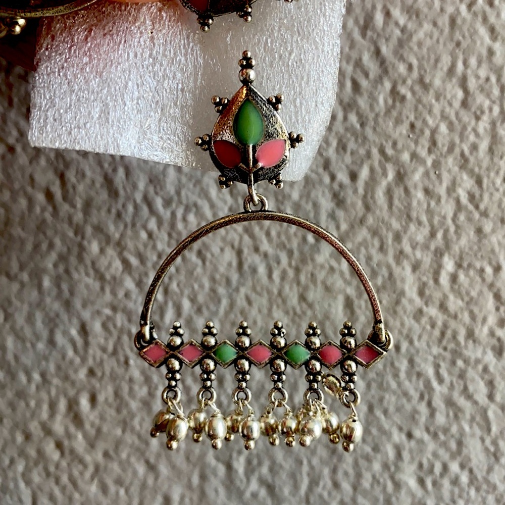 Chandelier Pink & Green statement earrings